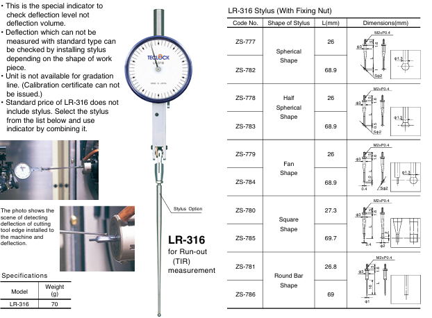 TECLOCK得乐杠杆测试指示器用于偏转LR-316